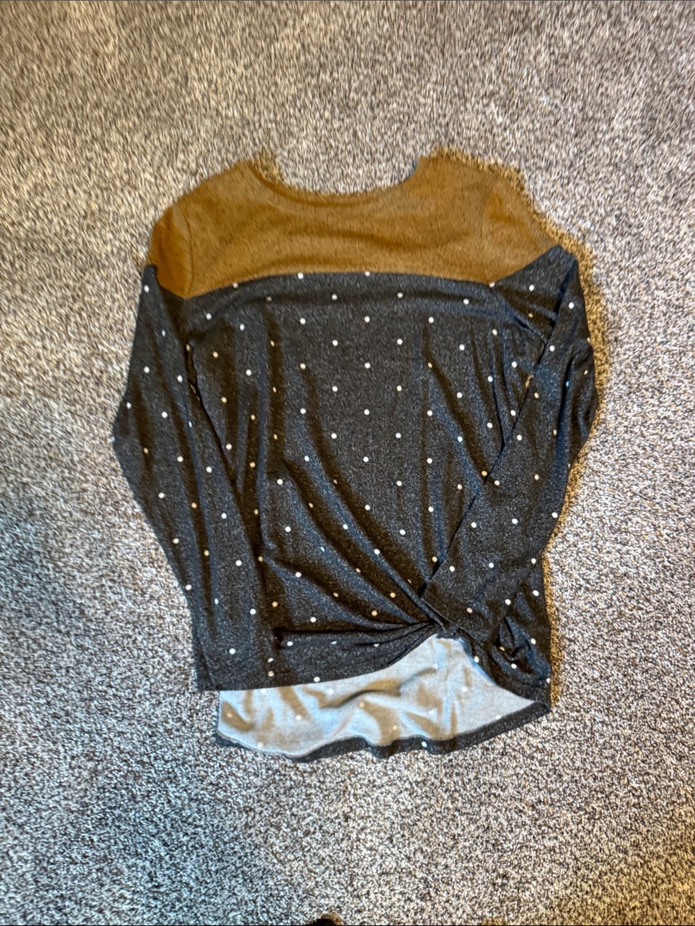 Maurices Mustard and Black Polka Dot Mixed-Knit Top